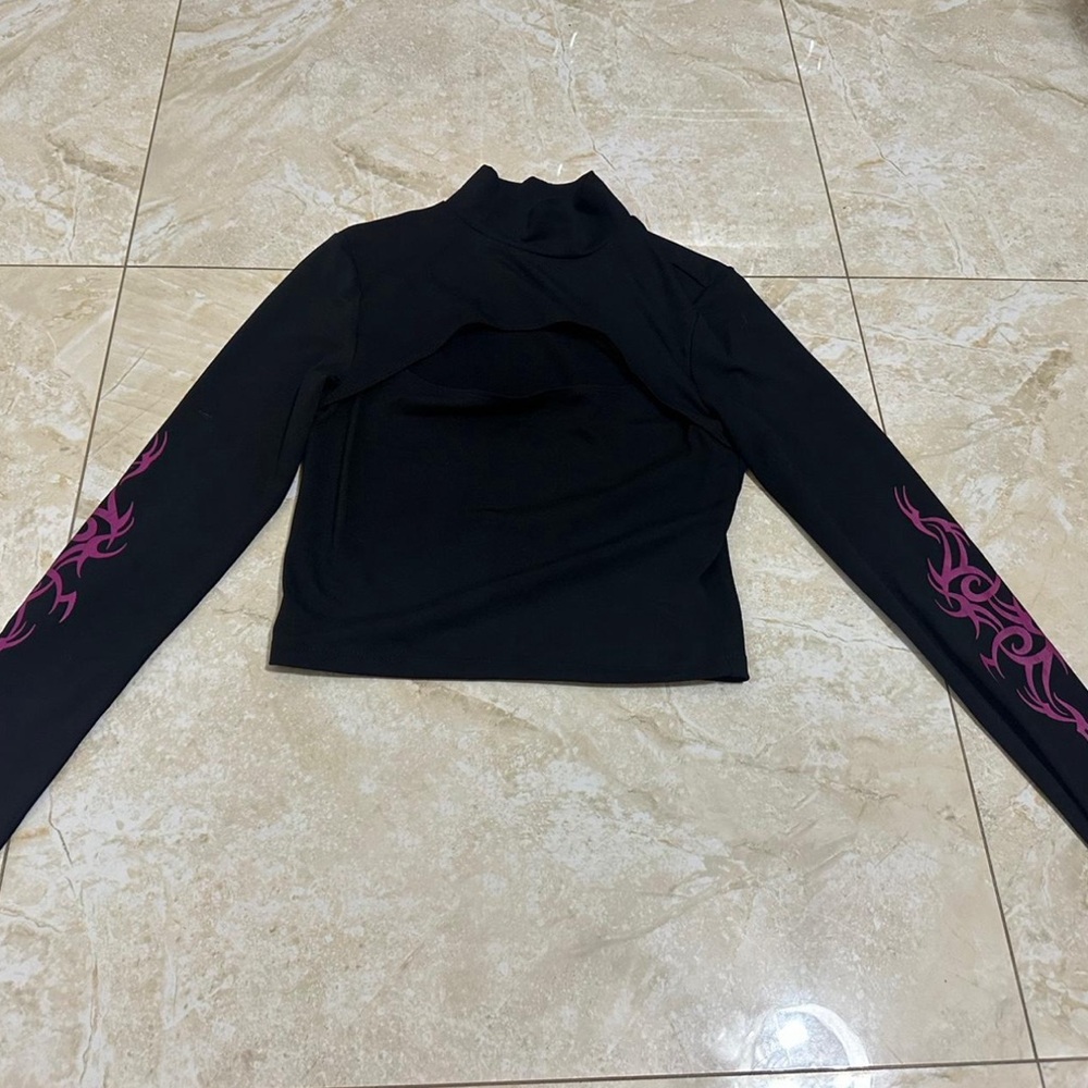 Black Long Sleeve Top with Pink Accents